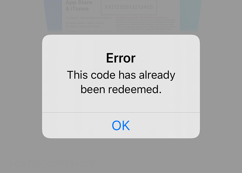 خطای This code has already been redeemed